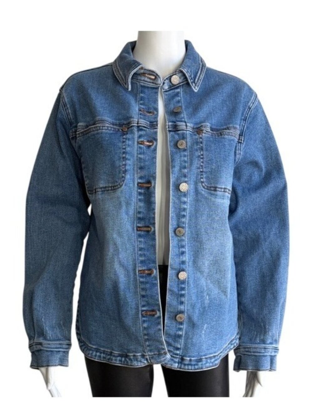Judy Blue Denim Shacket Button Front Shirt Jacket Medium Wash Oversized Layering